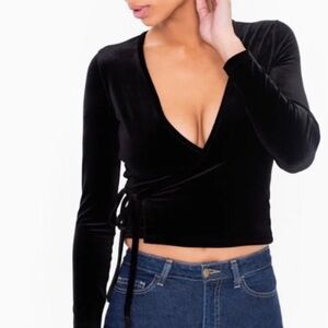 American Apparel Black Velvet Ballerina Ballet Wrap Crop Top | Size Medium